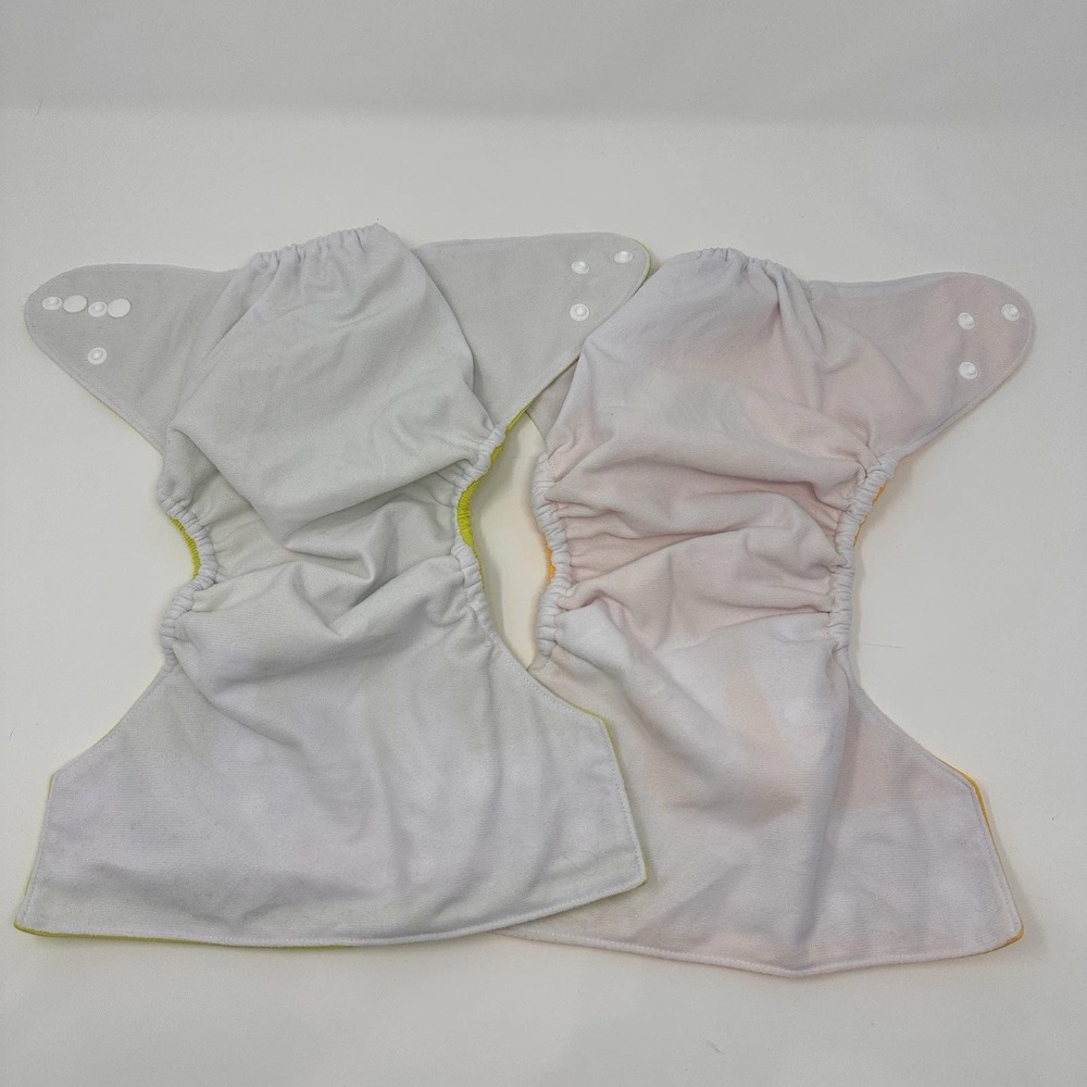 AlvaBaby Pocket Cloth Diapers Set of 2 Adjustable Snap Green Yellow Solid Colors - Picture 5 of 5